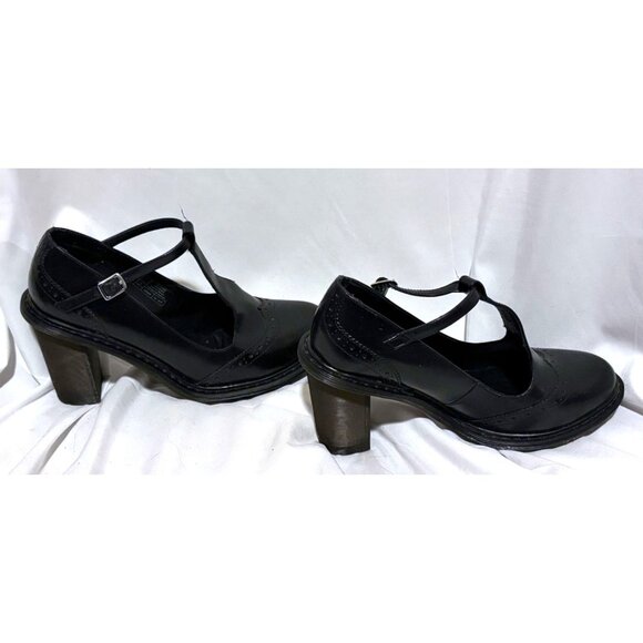 Dr Martens Karishma Brogue T Bar T Strap Heels Leather Airwair Black US 6 EU 37 - Picture 3 of 8